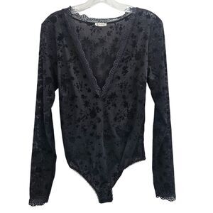 Intimately Free People Babes in Bandeaus Bodysuit Size Large Thong Black Lace